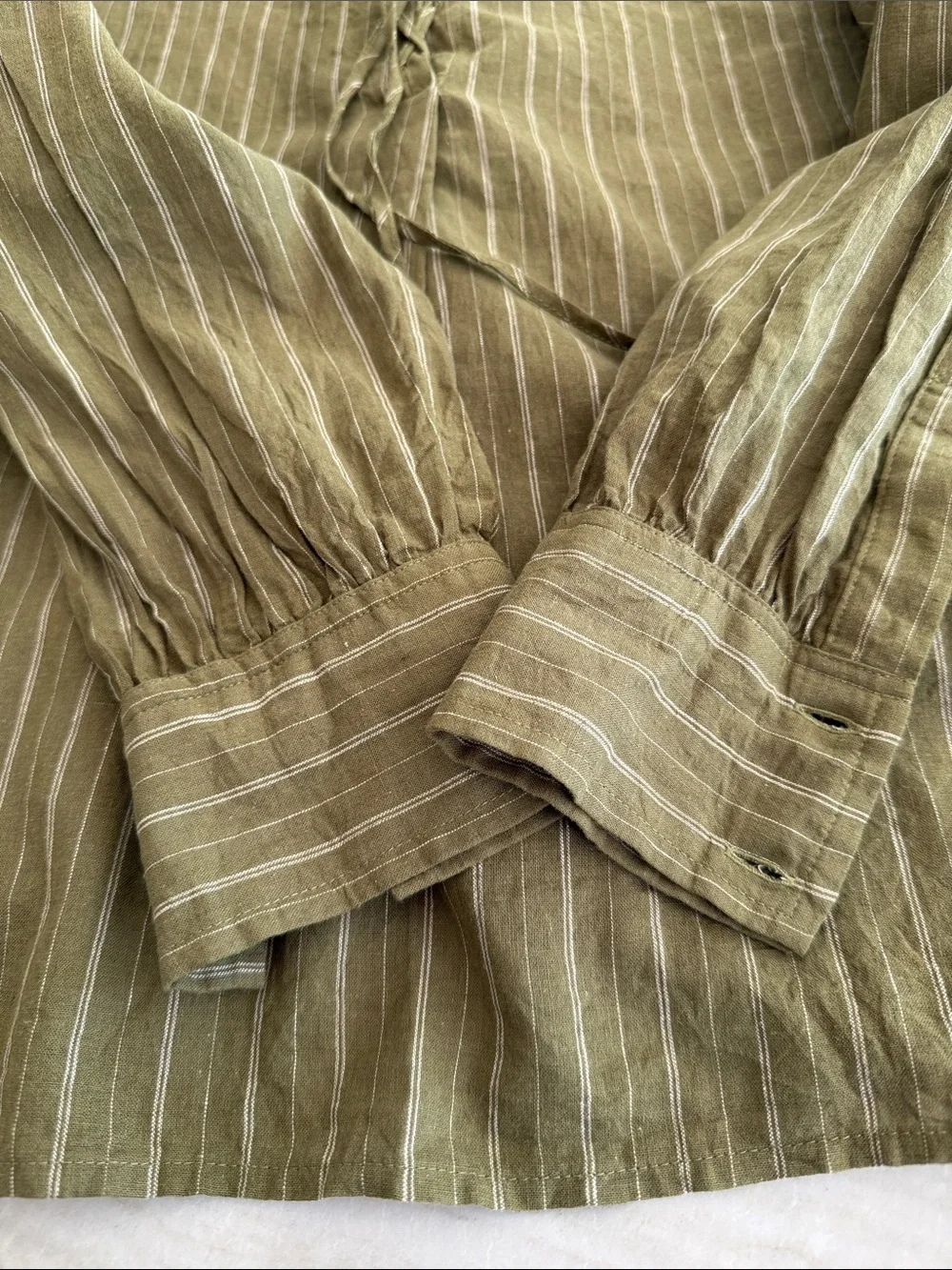Free People Olive Stripe Lace-Up Women's Blouse size s